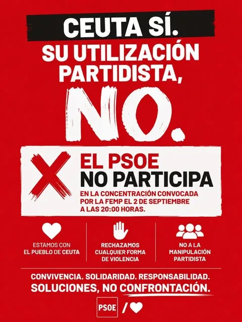 El PSOE se desmarca de la manifestación sobre Ceuta y rechaza su utilización partidista