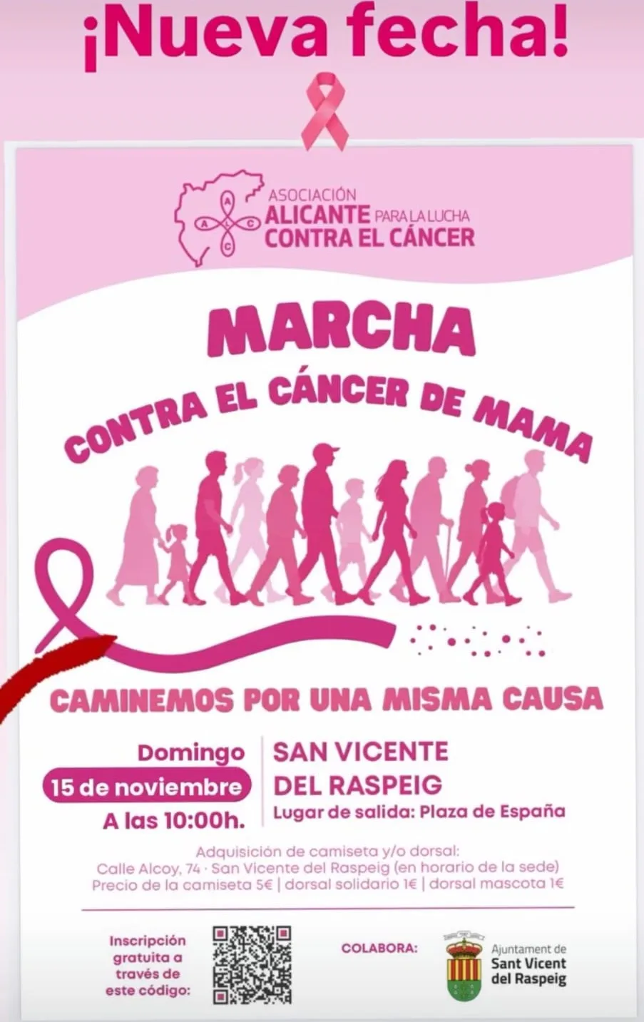 San Vicente del Raspeig celebrará su marcha contra el cáncer de mama el 15 de noviembre